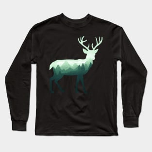 Dramabite Deer Stag Elk Double Exposure Surreal Wildlife Animal Long Sleeve T-Shirt